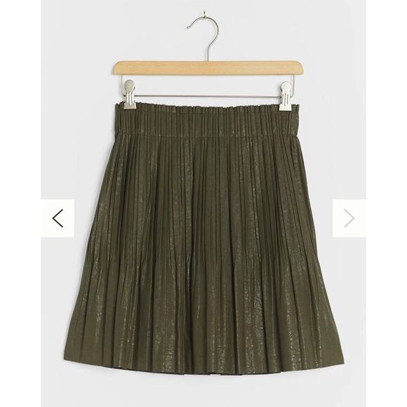 ANTHROPOLOGIE Ellene Faux Leather Pleated Skirt Elastic Waist Olive XS NWT - Picture 2 of 8